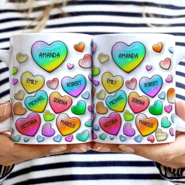Grandma's Sweethearts Heart By Heart - Gift For Nana, Mom, Mama - 3D Inflated Effect Printed Mug, Personalized White Edge-to-Edge Mug