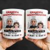 Grandpa And Granddaughter, Not Always Eye To Eye But Always Heart To Heart, Cartoon Characters and City Skyline - Personalized Custom Coffee Mug - GRP023_MG