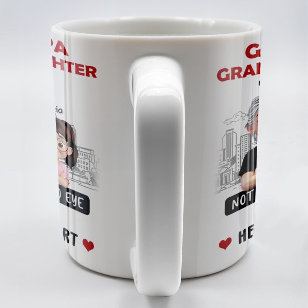 Grandpa And Granddaughter, Not Always Eye To Eye But Always Heart To Heart, Cartoon Characters and City Skyline - Personalized Custom Coffee Mug - GRP023_MG