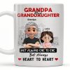 Grandpa And Granddaughter, Not Always Eye To Eye But Always Heart To Heart, Cartoon Characters and City Skyline - Personalized Custom Coffee Mug - GRP023_MG