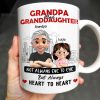Grandpa And Granddaughter, Not Always Eye To Eye But Always Heart To Heart, Cartoon Characters and City Skyline - Personalized Custom Coffee Mug - GRP023_MG