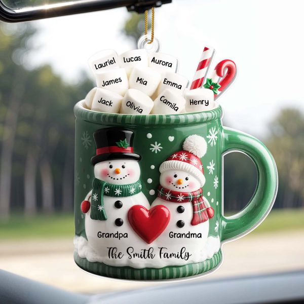 Grandpa & Grandma Smith Family Holiday Mug - Personalized Custom Acrylic Ornament, Christmas Gift - FAM529_ACO