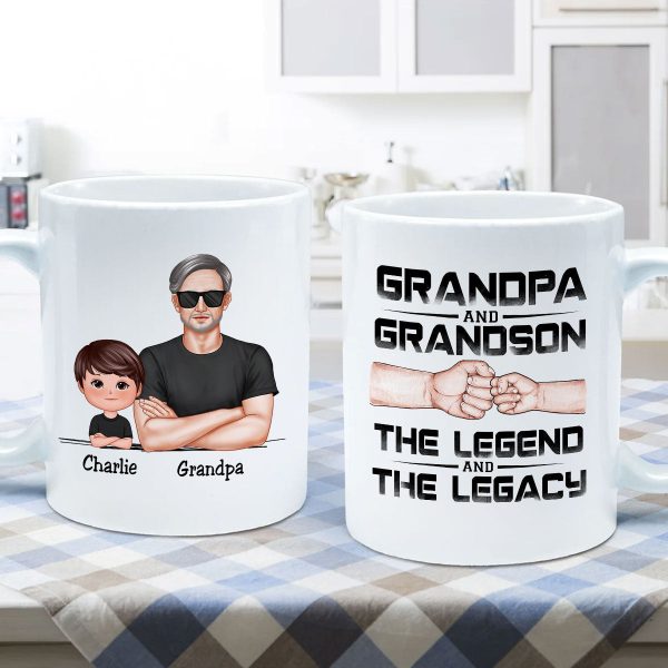 Grandpa Grandson Granddaughter, The Legend And The Legacy, Personalized Mug