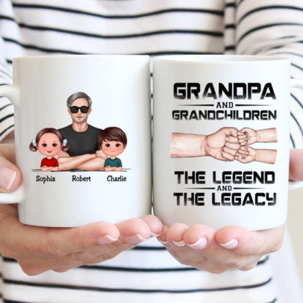 Grandpa Grandson Granddaughter, The Legend And The Legacy, Personalized Mug