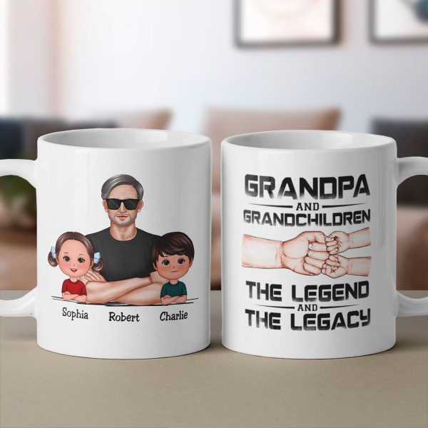 Grandpa Grandson Granddaughter, The Legend And The Legacy, Personalized Mug