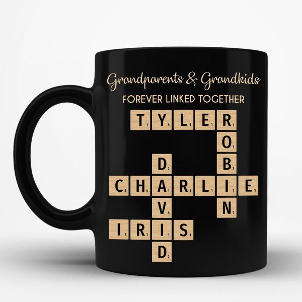 Grandparents & Grandkids Forever Linked Together Crossword Puzzle Personalized Mug, Gift For Large Family, Parent, Grandparents, Siblings, Brothers, Sisters