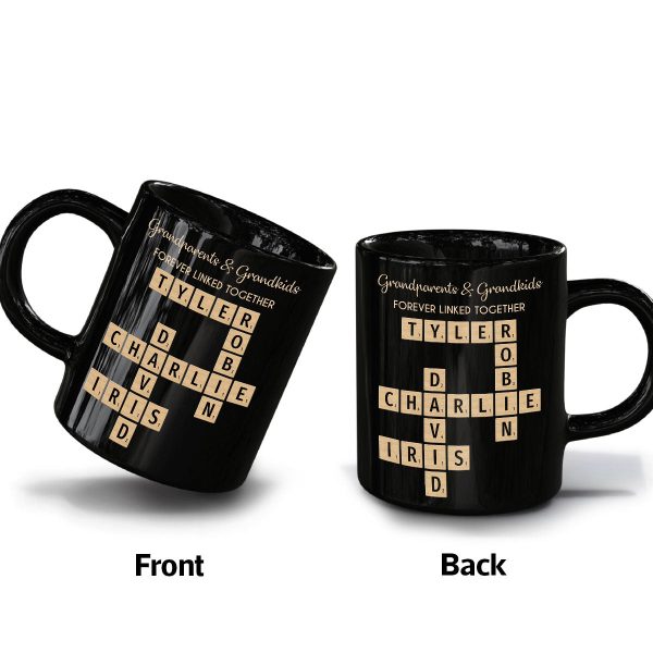 Grandparents & Grandkids Forever Linked Together Crossword Puzzle Personalized Mug, Gift For Large Family, Parent, Grandparents, Siblings, Brothers, Sisters