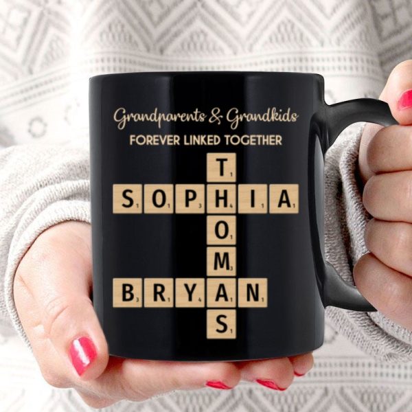 Grandparents & Grandkids Forever Linked Together Crossword Puzzle Personalized Mug, Gift For Large Family, Parent, Grandparents, Siblings, Brothers, Sisters