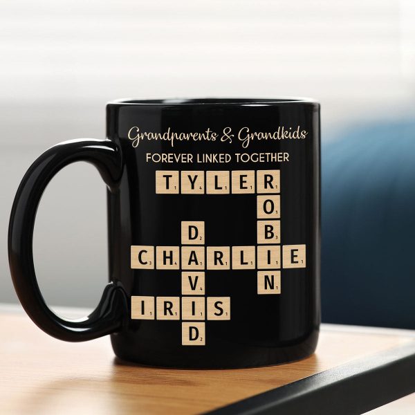 Grandparents & Grandkids Forever Linked Together Crossword Puzzle Personalized Mug, Gift For Large Family, Parent, Grandparents, Siblings, Brothers, Sisters