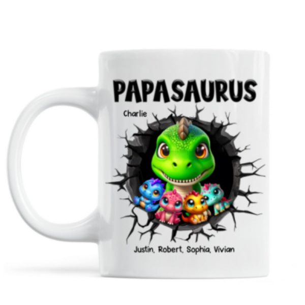 Grandpasaurus Daddysaurus And Kids In A Hold 3D Printed Personalized AOP Mug