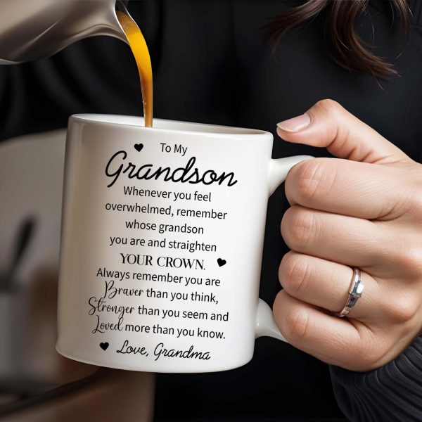 Grandson Crown Inspirational Quote With Pansy Flower Design - Personalized Custom Coffee Mug - GSN023_MG