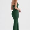 Green Satin Strappy Corset Maxi Dress