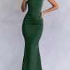 Green Satin Strappy Corset Maxi Dress