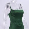 Green Satin Strappy Corset Maxi Dress