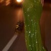 Green Sequin Backless Maxi Dress