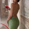 Green Sequin Backless Maxi Dress