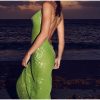 Green Sequin Backless Maxi Dress