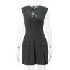 Grey Deep V-neck Sleeveless Pleated Mini Dress