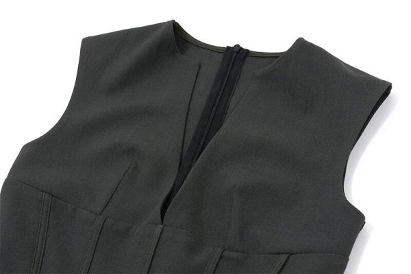 Grey Deep V-neck Sleeveless Pleated Mini Dress