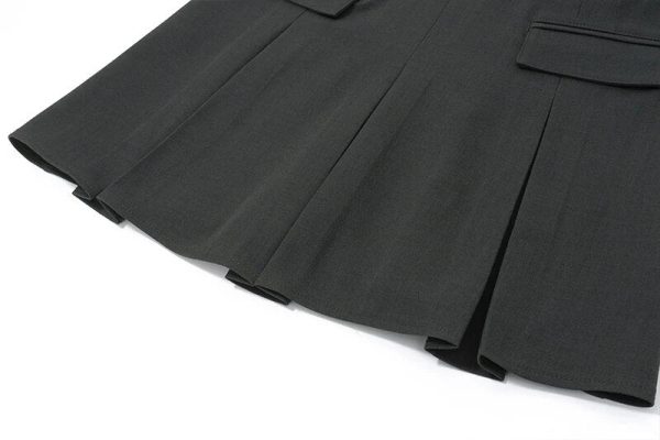Grey Deep V-neck Sleeveless Pleated Mini Dress