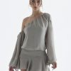 Grey Long Puff Sleeve Off-shoulder Mini Dress
