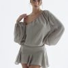 Grey Long Puff Sleeve Off-shoulder Mini Dress