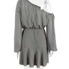 Grey Long Puff Sleeve Off-shoulder Mini Dress
