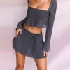 Grey Long Sleeve Crop Top And Mini Skirt Wrap Set