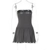 Grey Tube Lace Strap Mini Dress