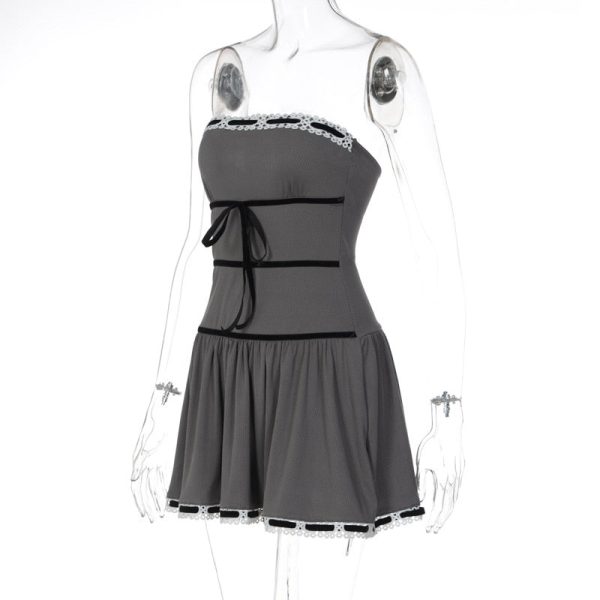 Grey Tube Lace Strap Mini Dress