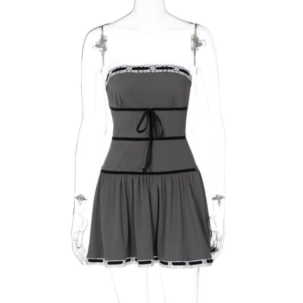 Grey Tube Lace Strap Mini Dress