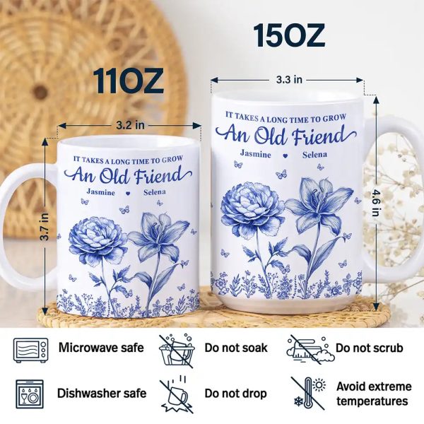 Grow An Old Friend Toile Birth Flower - Personalized White Edge-to-Edge Mug