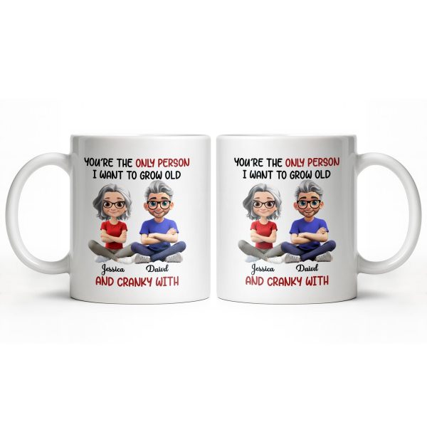 Grow Old And Cranky With, Cartoon Couple - Personalized Custom Coffee Mug - CPL990_MG