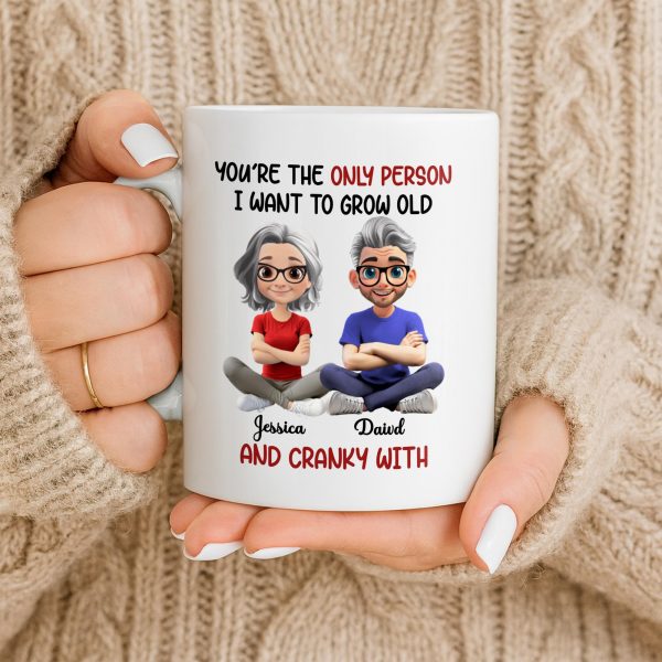 Grow Old And Cranky With, Cartoon Couple - Personalized Custom Coffee Mug - CPL990_MG