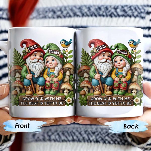 Grow Old With Me Gnome Mug Featuring Birds and Flowers - Personalized Custom Coffee Mug - CPL176_MG