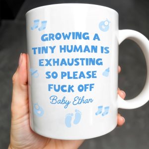 Growing A Tiny Human Is Exhausting So Please Eff Off, Baby Feet and Music Notes - Personalized Custom Coffee Mug - MOM075_MG