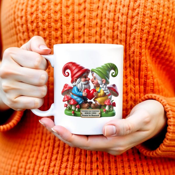 Growing Old Together Anniversary Gift Featuring Gnomes - Personalized Custom Coffee Mug - CPL187_MG