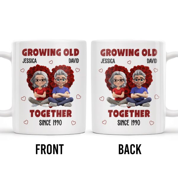 Growing Old Together Hearts and Cartoon Couple Design - Personalized Custom Coffee Mug - CPL996_MG