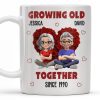 Growing Old Together Hearts and Cartoon Couple Design - Personalized Custom Coffee Mug - CPL996_MG