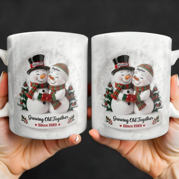 Growing Old Together Snowmen Christmas Design - Personalized Custom Coffee Mug - CPL997_MG