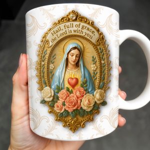 Hail Full Of Grace The Lord Is With You Virgin Mary And Roses - Personalized Custom Coffee Mug - FTH099_MG