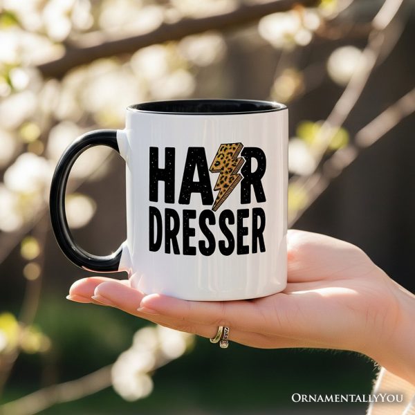 Hairdresser Leopard Lightning Pesonalized Mug, Retro Stylist Gift with Custom Name