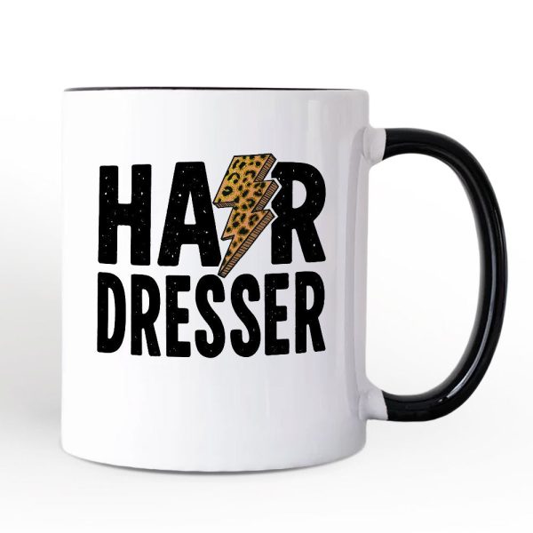 Hairdresser Leopard Lightning Pesonalized Mug, Retro Stylist Gift with Custom Name