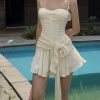 Halter Bow Front Tie A-line Mini Dress