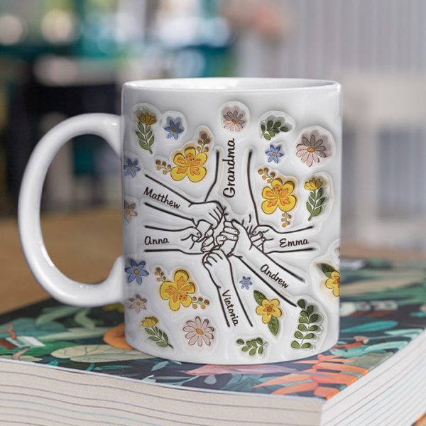 Hand In Hand, Also Heart In Heart - Personalized 3D Inflated Effect Ceramic Mug - Gift For Mom, Grandma, Mother's Day | NA94