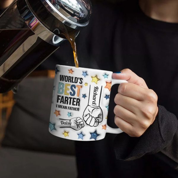 Hand Punch Best Farter I Mean Father - 3D Inflated Effect Printed Mug, Personalized White Edge-to-Edge Mug