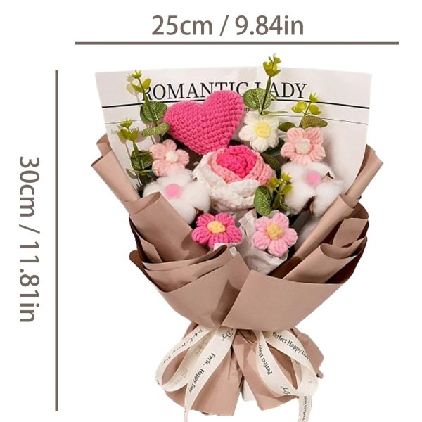 Handmade Crochet Pink and Purple Rose Bouquet Knitted Artificial Flowers Gift for Girlfriend