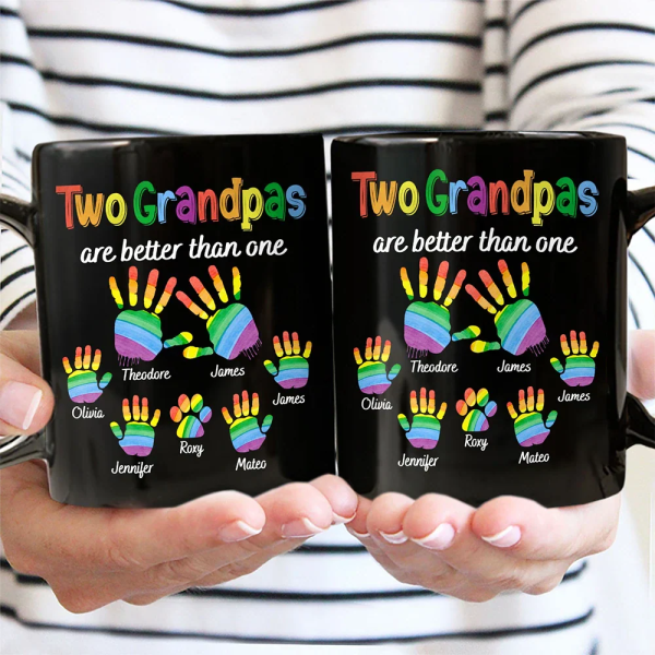 Handprints Two Are Better Than One - Personalized Black Mug