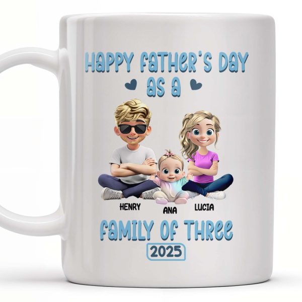Happy Father's Day As A Family Of Three, Hearts And Family Design - Personalized Custom Coffee Mug - DAD107_MG