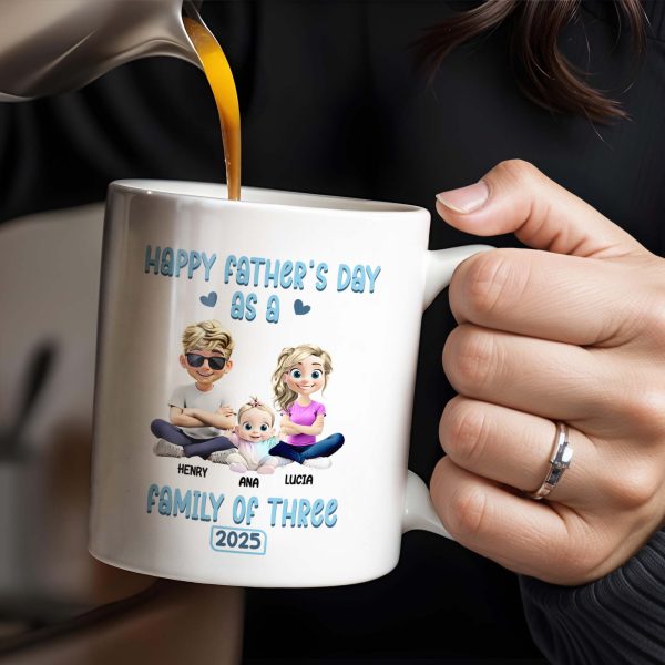 Happy Father's Day As A Family Of Three, Hearts And Family Design - Personalized Custom Coffee Mug - DAD107_MG